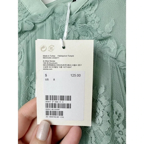 & Other Stories NWT Lace Midi Dress - Mint Green - Size 8 - Picture 6 of 14